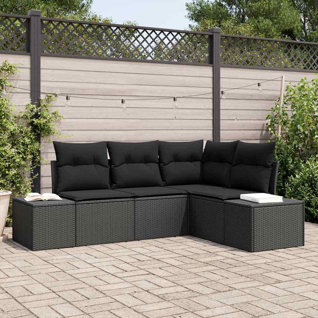 Tuin Sofa Set 4 pcs Zwart poly rattan is nu te koop bij PeponiXL, paradijselijk wonen!