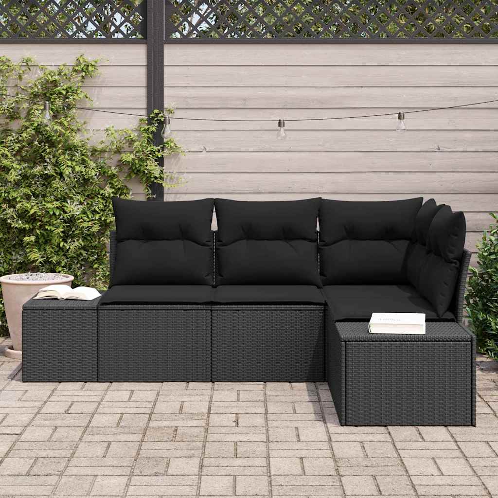 Tuin Sofa Set 4 pcs Zwart poly rattan is nu te koop bij PeponiXL, paradijselijk wonen!