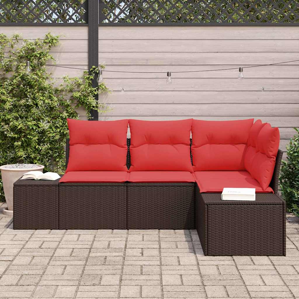 Tuin Sofa Set met kussen 4 pcs Bruin poly rattan is nu te koop bij PeponiXL, paradijselijk wonen!