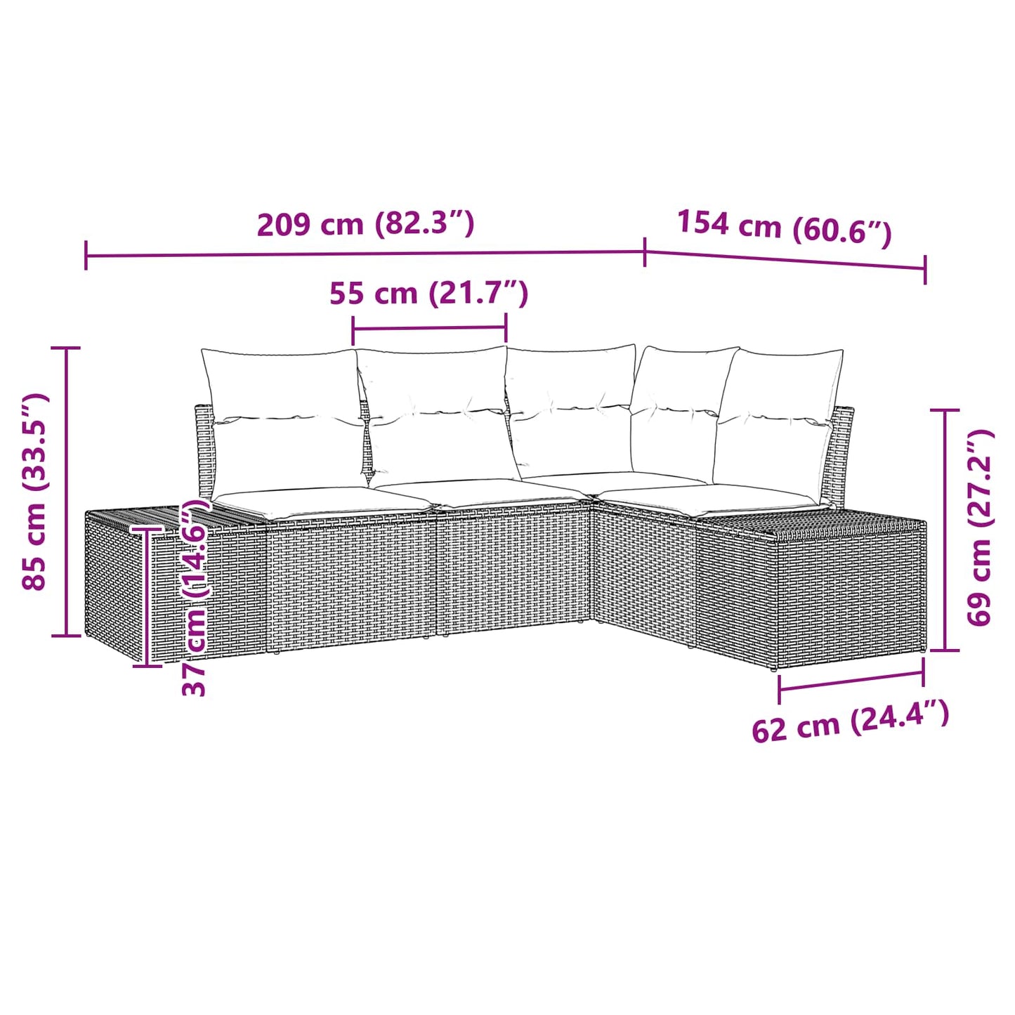 Tuin Sofa Set met kussen 4 pcs Bruin poly rattan is nu te koop bij PeponiXL, paradijselijk wonen!