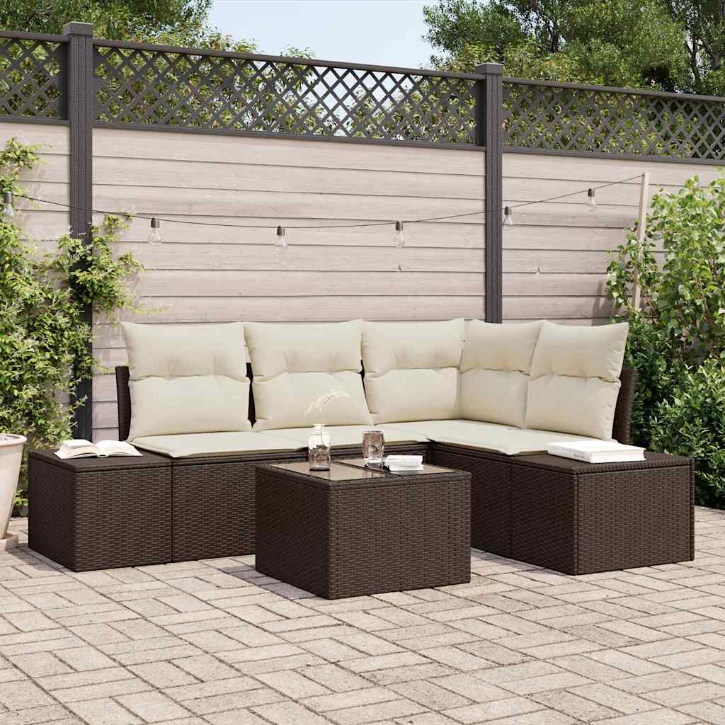 Tuin Sofa Set 5 pcs Bruin poly rattan is nu te koop bij PeponiXL, paradijselijk wonen!