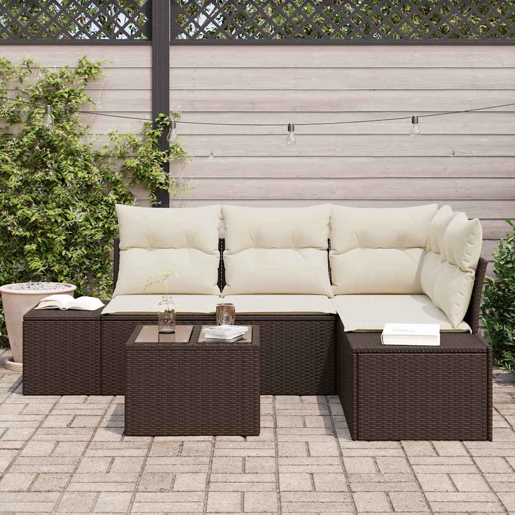 Tuin Sofa Set 5 pcs Bruin poly rattan is nu te koop bij PeponiXL, paradijselijk wonen!