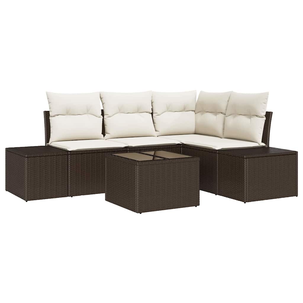 Tuin Sofa Set 5 pcs Bruin poly rattan is nu te koop bij PeponiXL, paradijselijk wonen!
