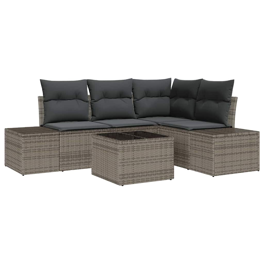 Tuin Sofa Set 5 pcs Grijs poly rattan is nu te koop bij PeponiXL, paradijselijk wonen!