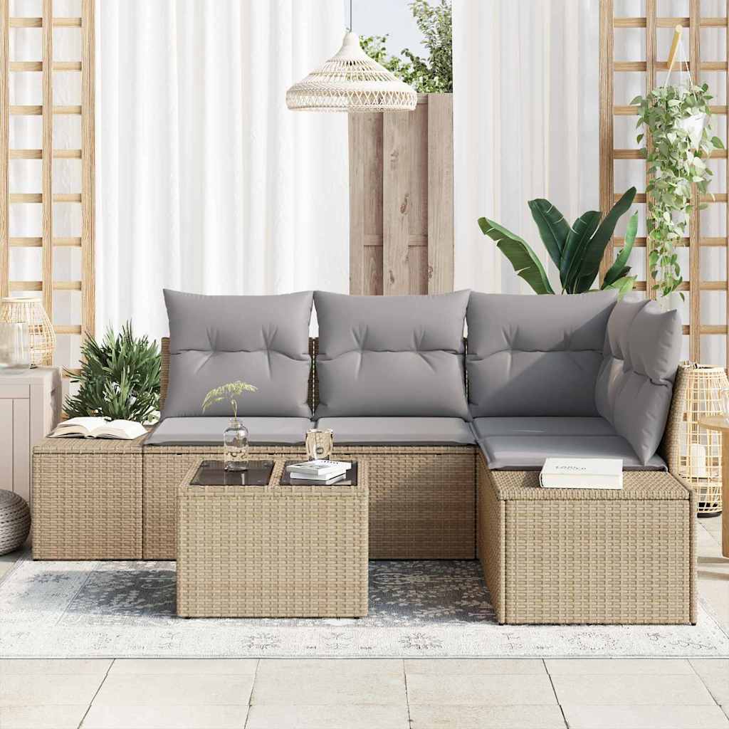Tuin Sofa Set 5 pcs Beige poly rattan is nu te koop bij PeponiXL, paradijselijk wonen!