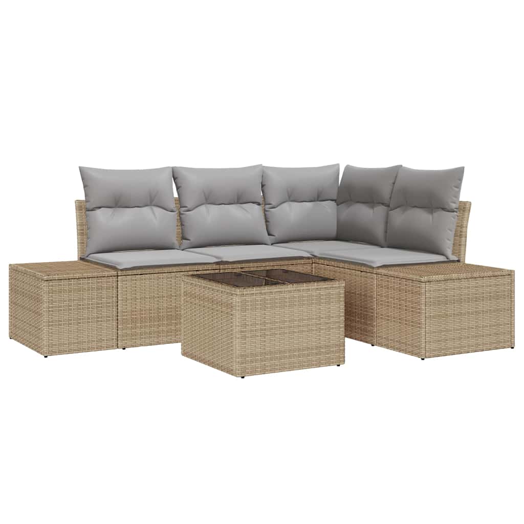 Tuin Sofa Set 5 pcs Beige poly rattan is nu te koop bij PeponiXL, paradijselijk wonen!