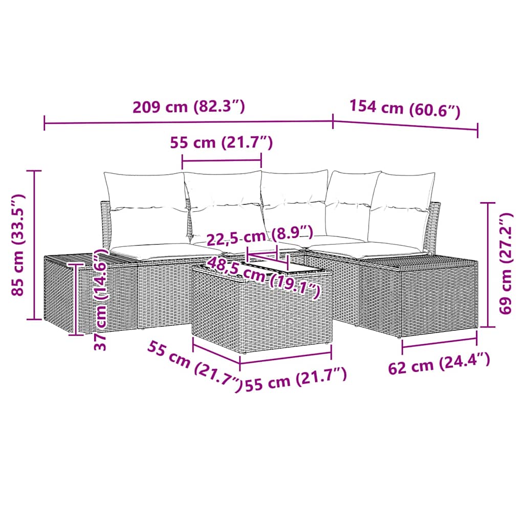 Tuin Sofa Set 5 pcs Beige poly rattan is nu te koop bij PeponiXL, paradijselijk wonen!