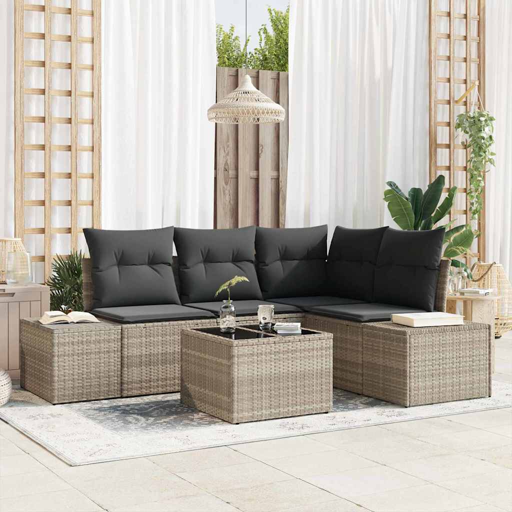 Tuin Sofa Set 5 pcs Lichtgrijs poly rattan is nu te koop bij PeponiXL, paradijselijk wonen!