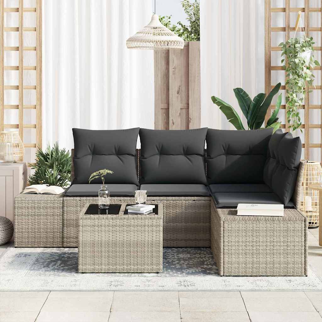 Tuin Sofa Set 5 pcs Lichtgrijs poly rattan is nu te koop bij PeponiXL, paradijselijk wonen!