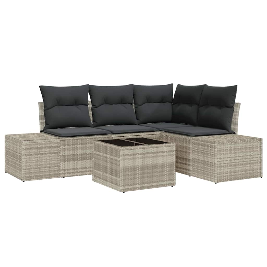 Tuin Sofa Set 5 pcs Lichtgrijs poly rattan is nu te koop bij PeponiXL, paradijselijk wonen!