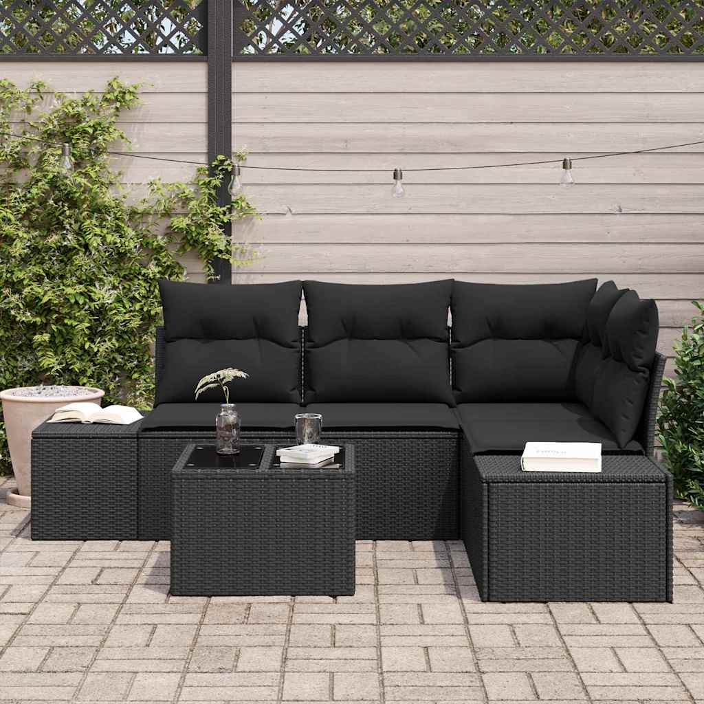 Tuin Sofa Set 5 pcs Zwart poly rattan is nu te koop bij PeponiXL, paradijselijk wonen!