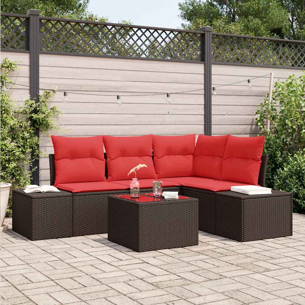 Tuin Sofa Set met kussen 5 pcs Bruin poly rattan is nu te koop bij PeponiXL, paradijselijk wonen!