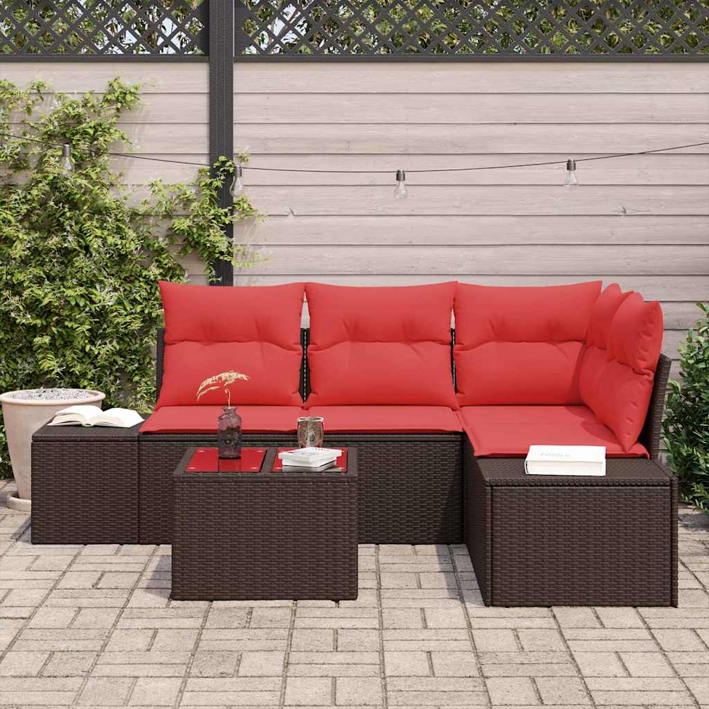 Tuin Sofa Set met kussen 5 pcs Bruin poly rattan is nu te koop bij PeponiXL, paradijselijk wonen!
