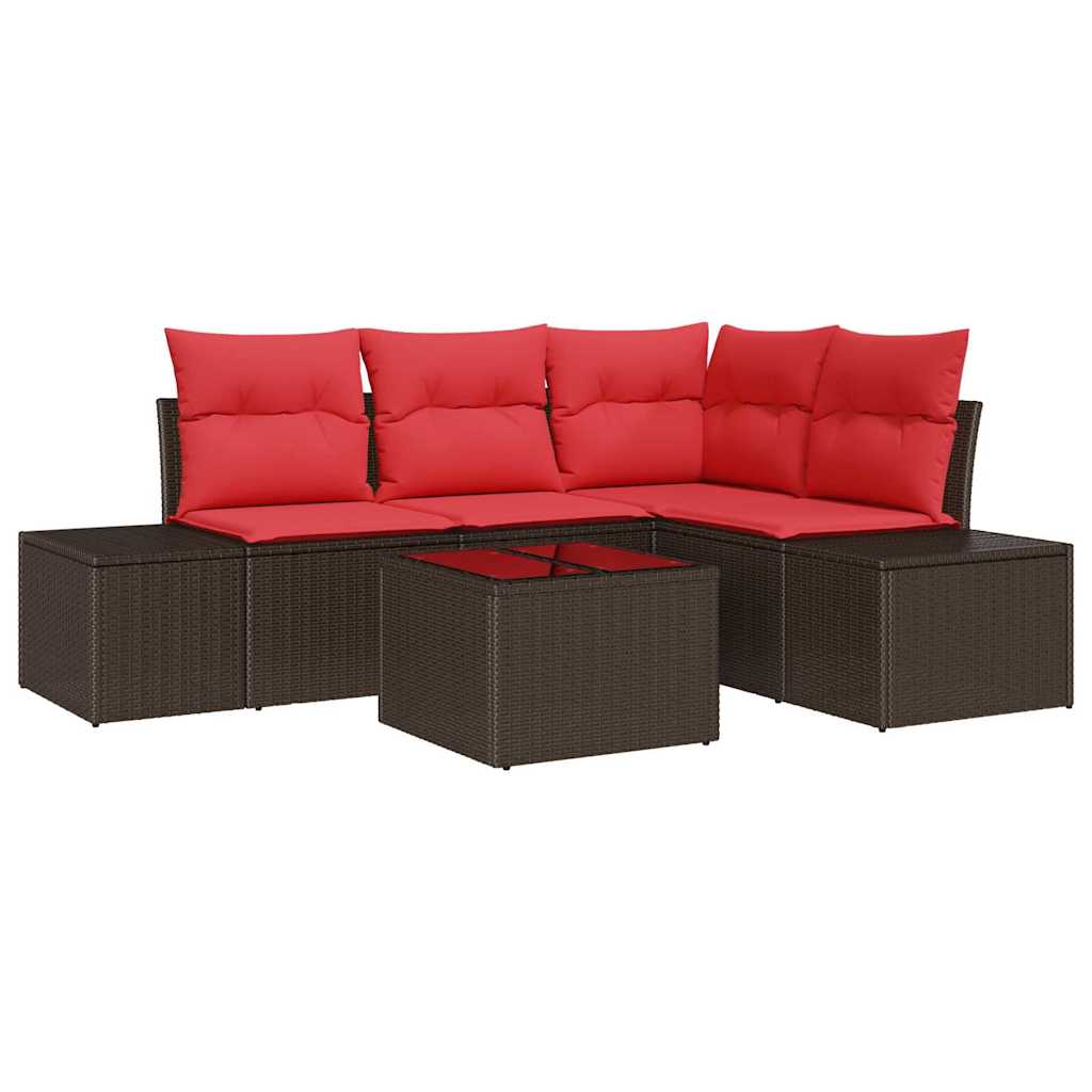 Tuin Sofa Set met kussen 5 pcs Bruin poly rattan is nu te koop bij PeponiXL, paradijselijk wonen!