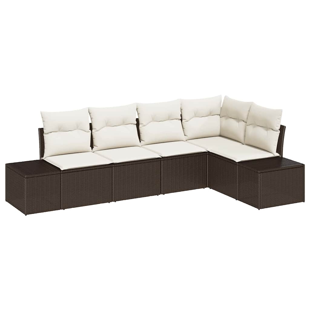 Tuin Sofa Set 5 pcs Bruin poly rattan is nu te koop bij PeponiXL, paradijselijk wonen!