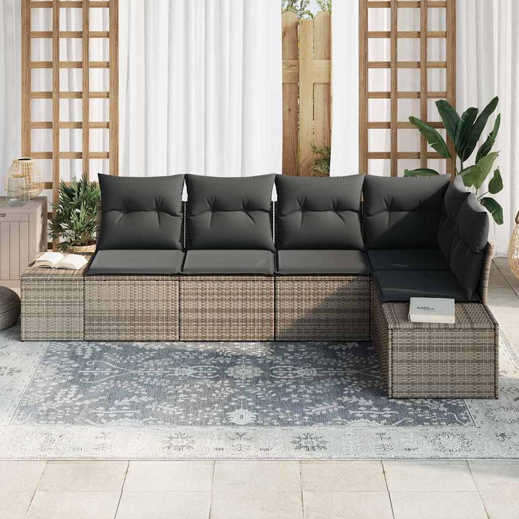 Tuin Sofa Set 5 pcs Grijs poly rattan is nu te koop bij PeponiXL, paradijselijk wonen!