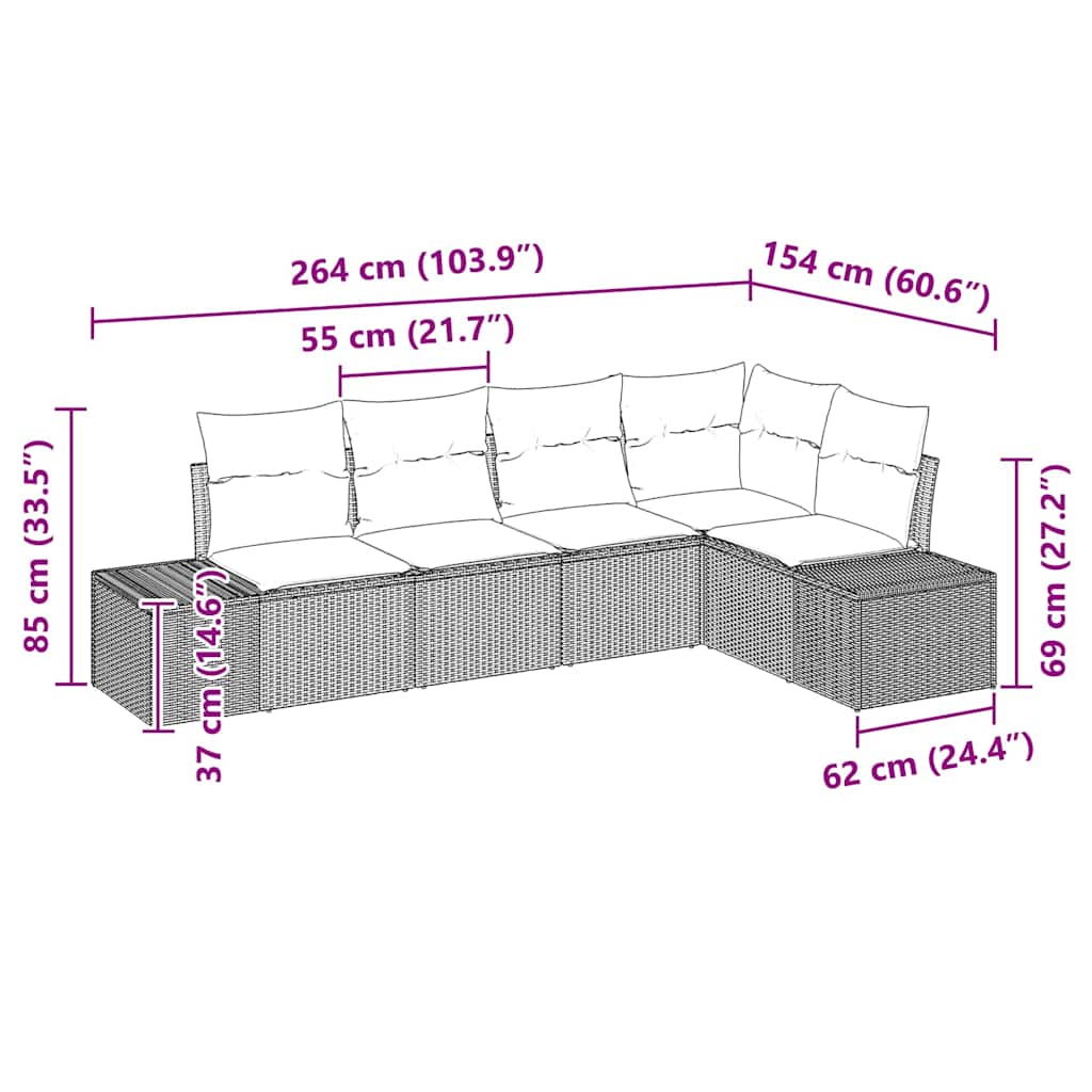Tuin Sofa Set 5 pcs Grijs poly rattan is nu te koop bij PeponiXL, paradijselijk wonen!