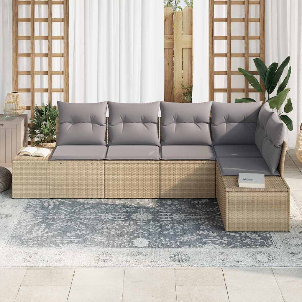 Tuin Sofa Set 5 pcs Beige poly rattan is nu te koop bij PeponiXL, paradijselijk wonen!