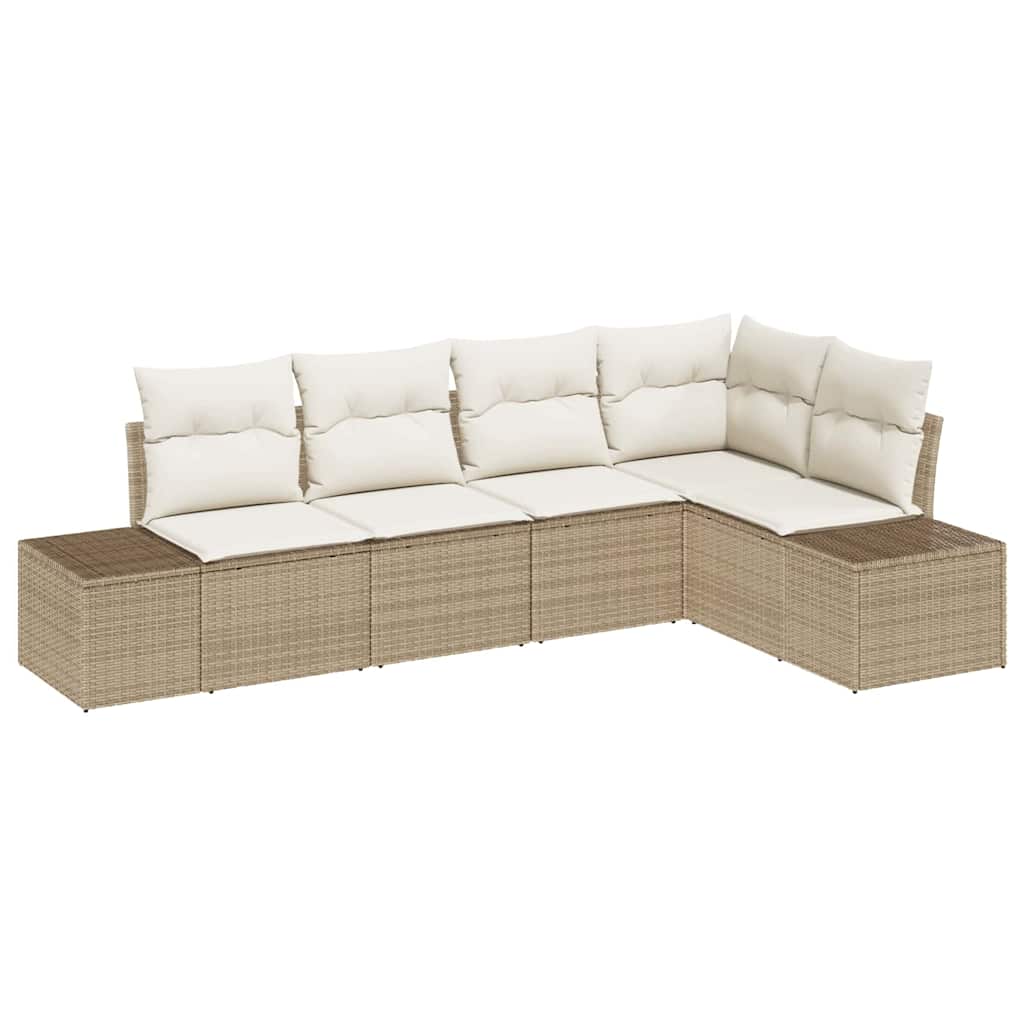Tuin Sofa Set 5 pcs Beige poly rattan is nu te koop bij PeponiXL, paradijselijk wonen!