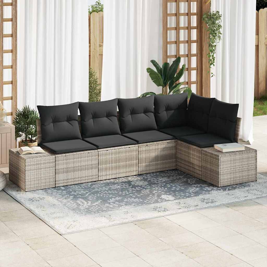 Tuin Sofa Set 5 pcs Lichtgrijs poly rattan is nu te koop bij PeponiXL, paradijselijk wonen!