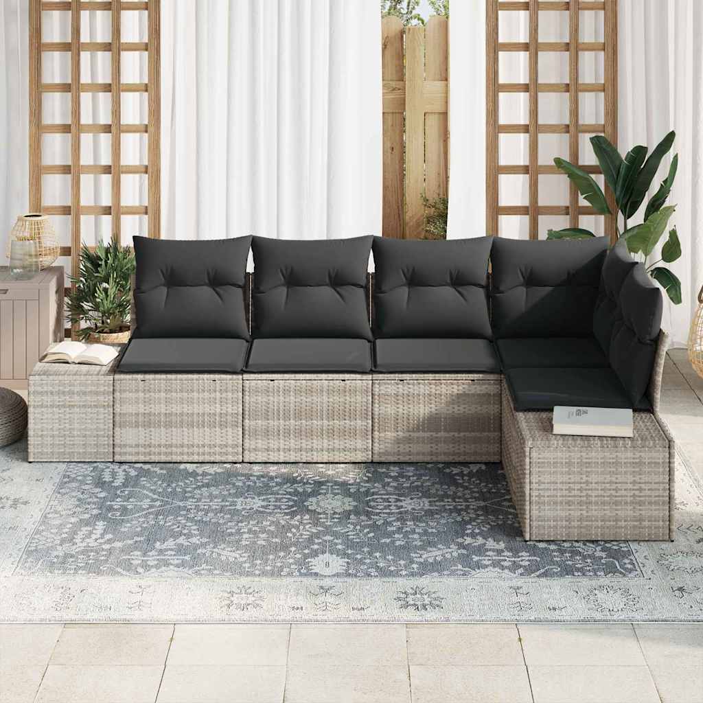 Tuin Sofa Set 5 pcs Lichtgrijs poly rattan is nu te koop bij PeponiXL, paradijselijk wonen!