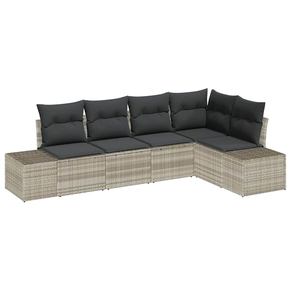 Tuin Sofa Set 5 pcs Lichtgrijs poly rattan is nu te koop bij PeponiXL, paradijselijk wonen!