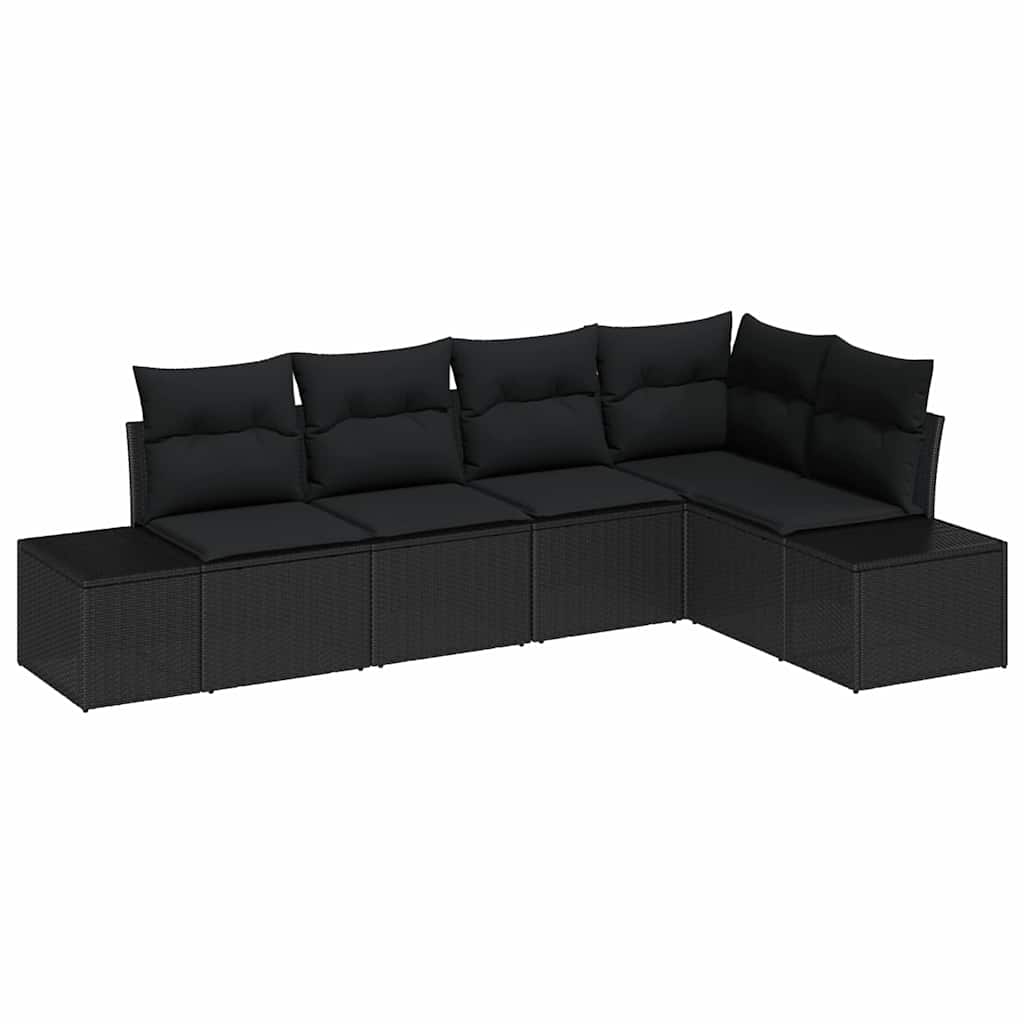 Tuin Sofa Set 5 pcs Zwart poly rattan is nu te koop bij PeponiXL, paradijselijk wonen!