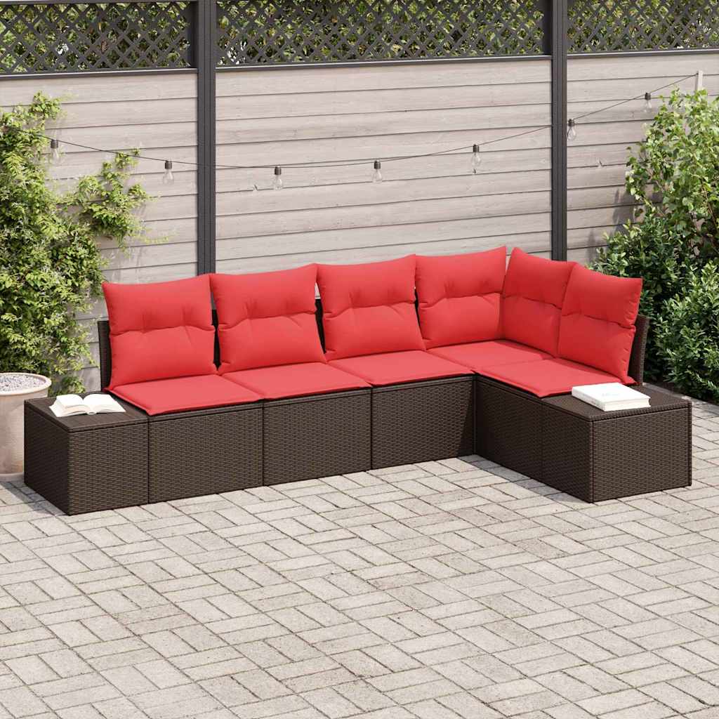 Tuin Sofa Set met kussen 5 pcs Bruin poly rattan is nu te koop bij PeponiXL, paradijselijk wonen!