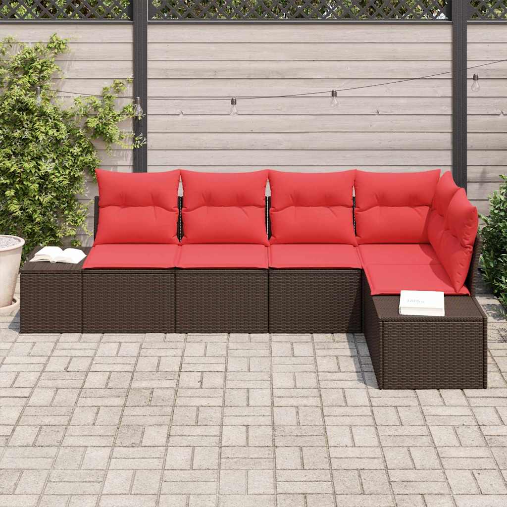 Tuin Sofa Set met kussen 5 pcs Bruin poly rattan is nu te koop bij PeponiXL, paradijselijk wonen!