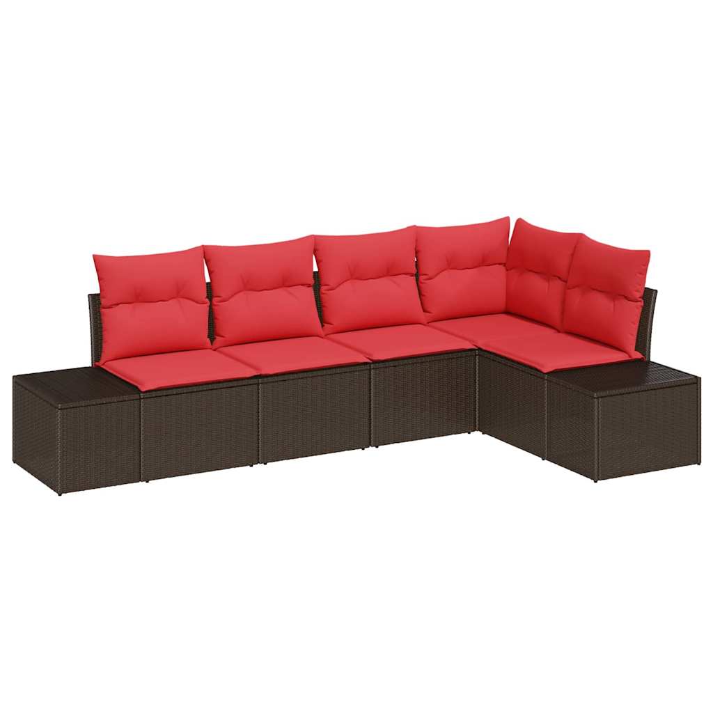 Tuin Sofa Set met kussen 5 pcs Bruin poly rattan is nu te koop bij PeponiXL, paradijselijk wonen!