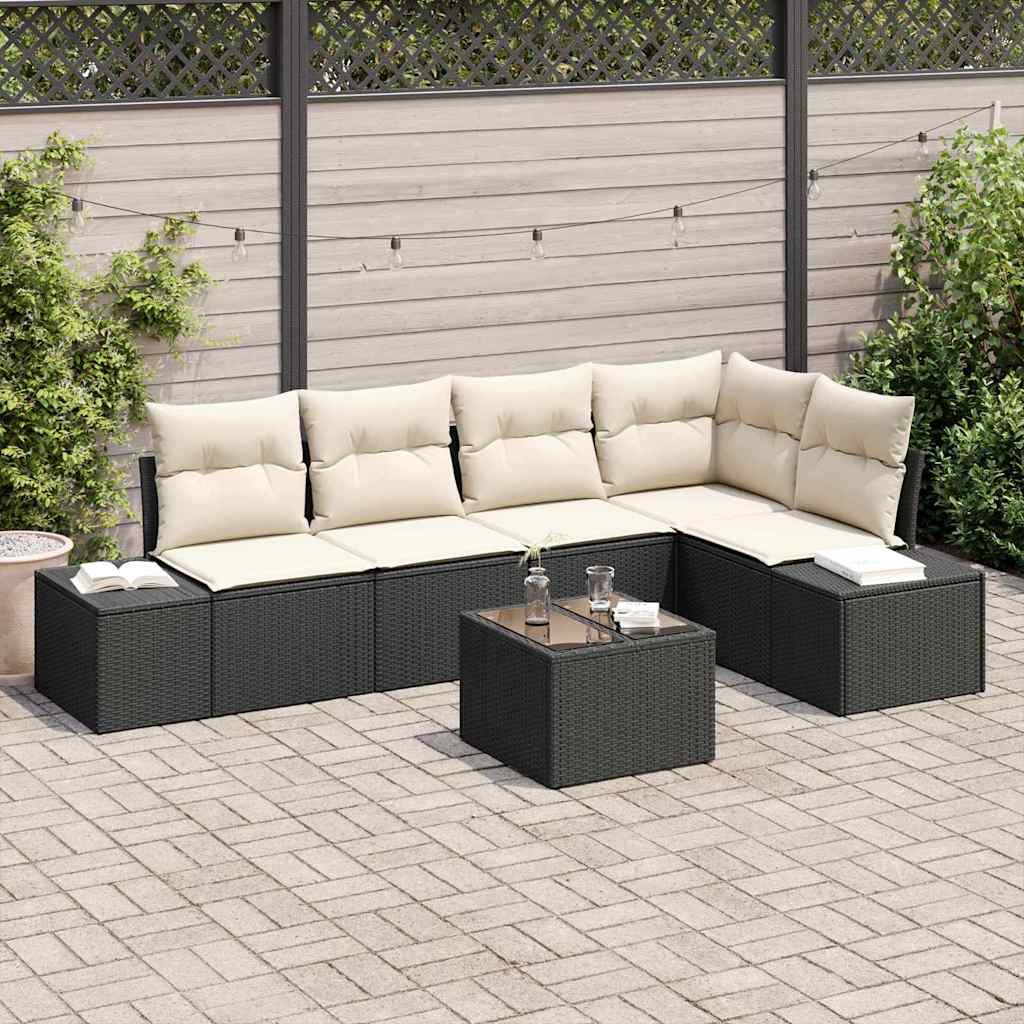 Tuin Sofa Set 6 pcs Zwart poly rattan is nu te koop bij PeponiXL, paradijselijk wonen!