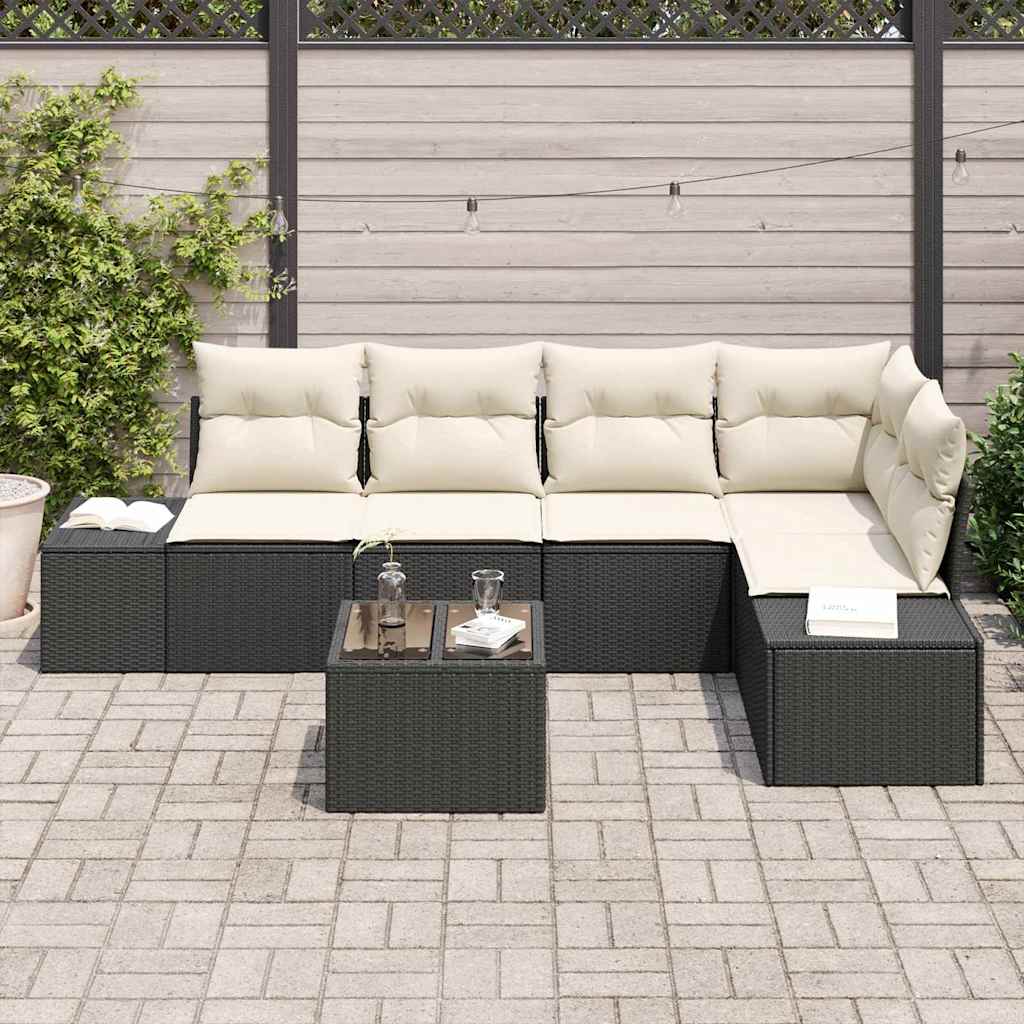 Tuin Sofa Set 6 pcs Zwart poly rattan is nu te koop bij PeponiXL, paradijselijk wonen!