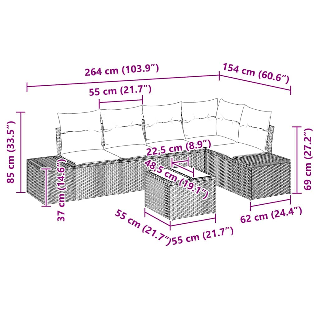 Tuin Sofa Set 6 pcs Zwart poly rattan is nu te koop bij PeponiXL, paradijselijk wonen!