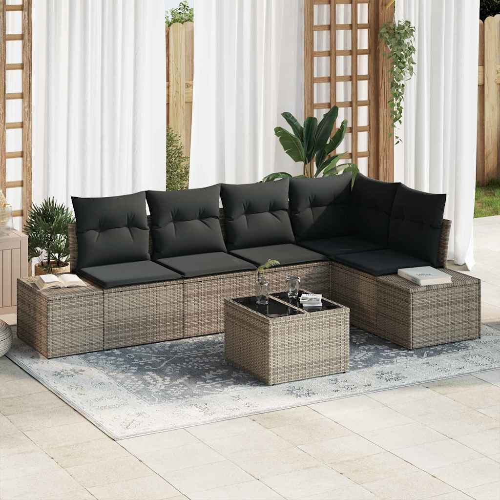 Tuin Sofa Set 6 pcs Grijs poly rattan is nu te koop bij PeponiXL, paradijselijk wonen!
