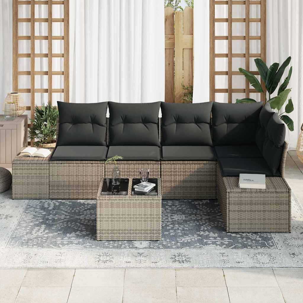 Tuin Sofa Set 6 pcs Grijs poly rattan is nu te koop bij PeponiXL, paradijselijk wonen!