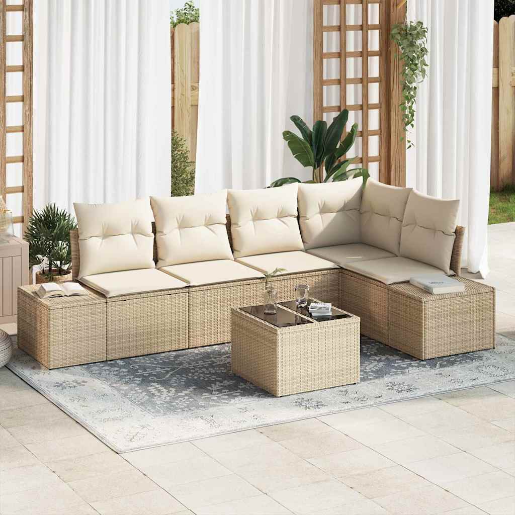Tuin Sofa Set 6 pcs Beige poly rattan is nu te koop bij PeponiXL, paradijselijk wonen!