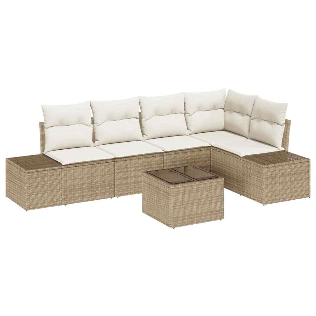 Tuin Sofa Set 6 pcs Beige poly rattan is nu te koop bij PeponiXL, paradijselijk wonen!