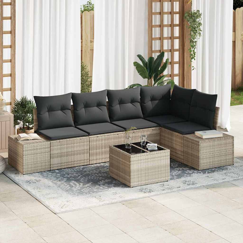Tuin Sofa Set 6 pcs Lichtgrijs poly rattan is nu te koop bij PeponiXL, paradijselijk wonen!