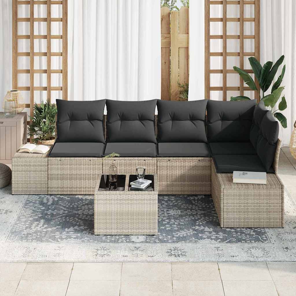 Tuin Sofa Set 6 pcs Lichtgrijs poly rattan is nu te koop bij PeponiXL, paradijselijk wonen!