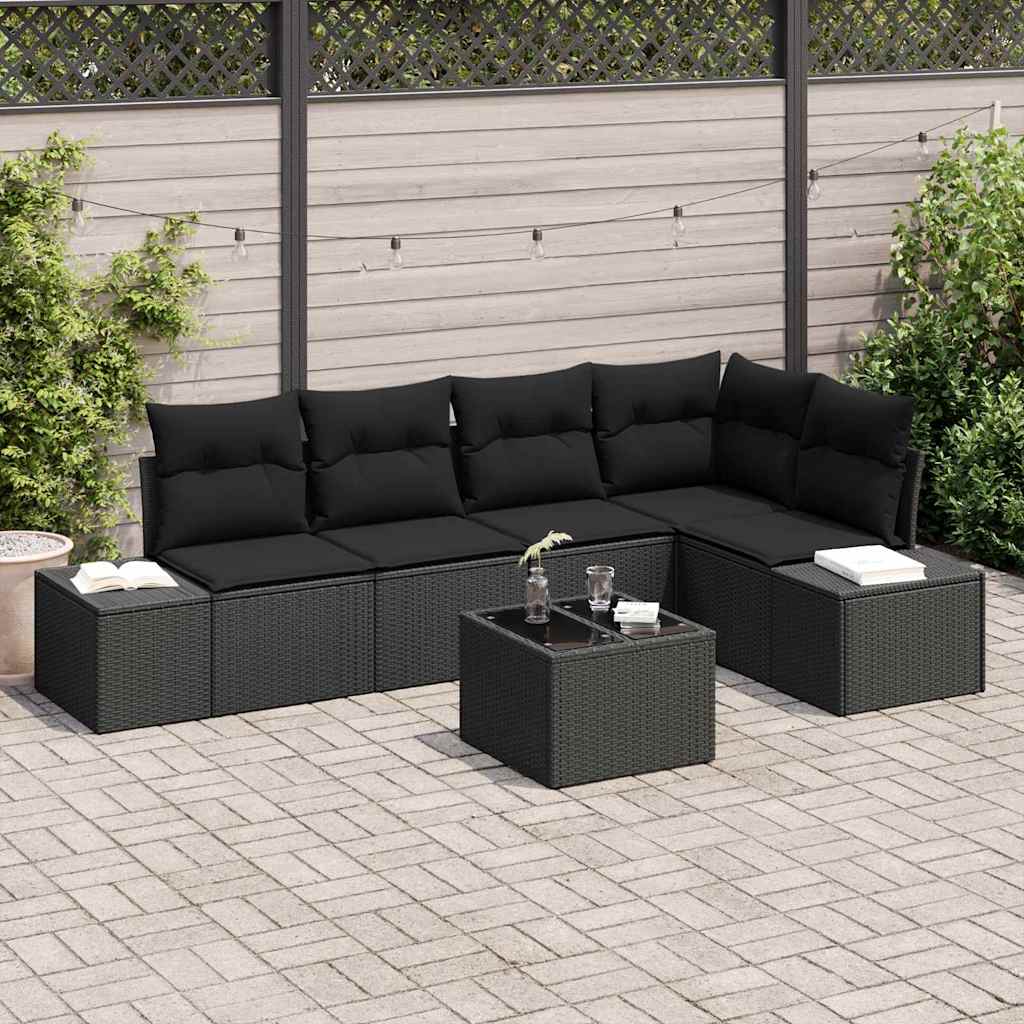 Tuin Sofa Set 6 pcs Zwart poly rattan is nu te koop bij PeponiXL, paradijselijk wonen!