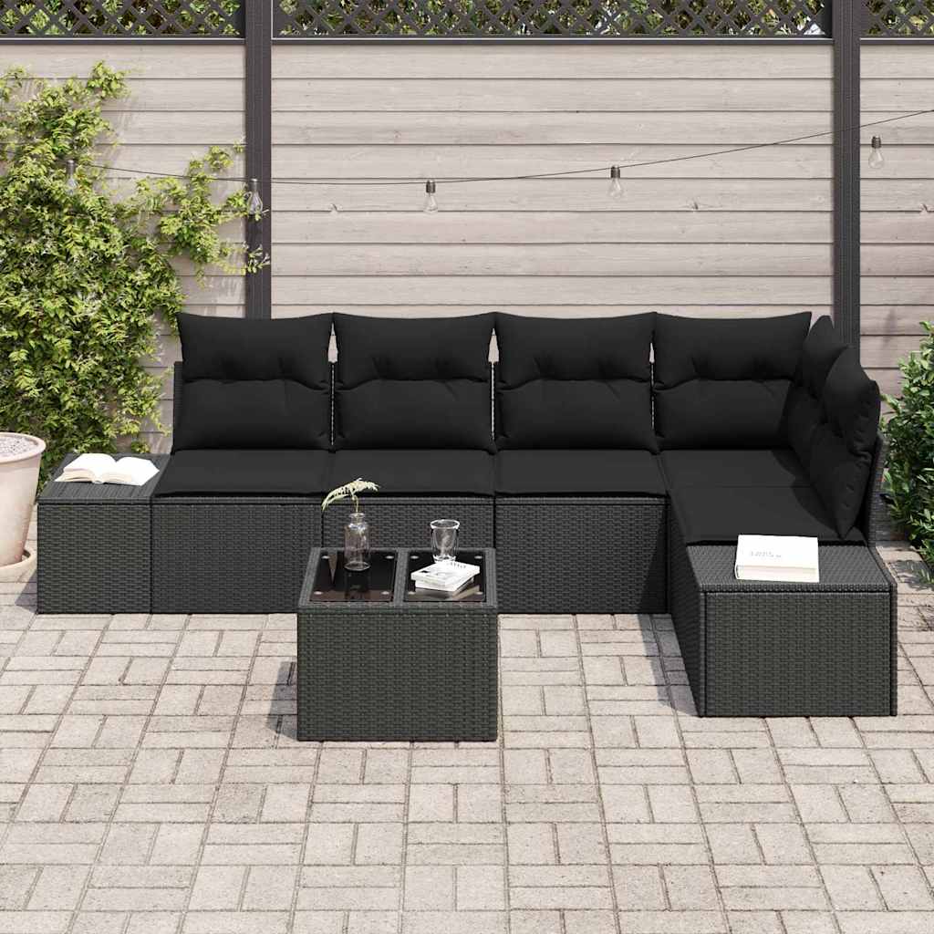 Tuin Sofa Set 6 pcs Zwart poly rattan is nu te koop bij PeponiXL, paradijselijk wonen!