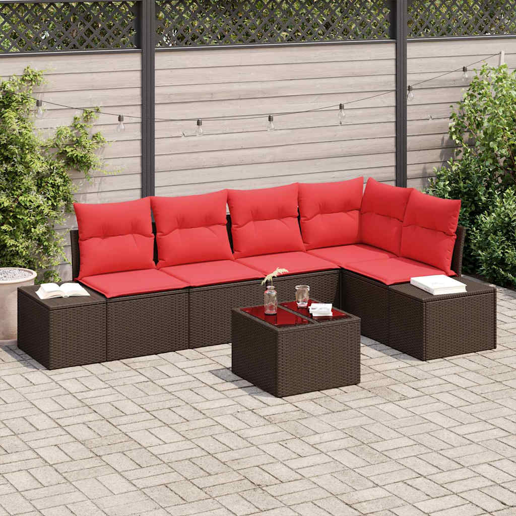 Tuin Sofa Set met kussen 6 pcs Bruin poly rattan is nu te koop bij PeponiXL, paradijselijk wonen!