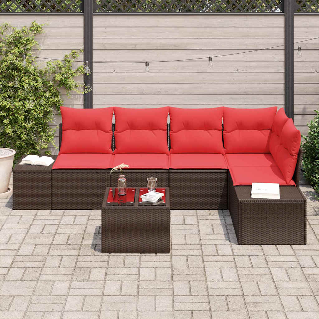 Tuin Sofa Set met kussen 6 pcs Bruin poly rattan is nu te koop bij PeponiXL, paradijselijk wonen!