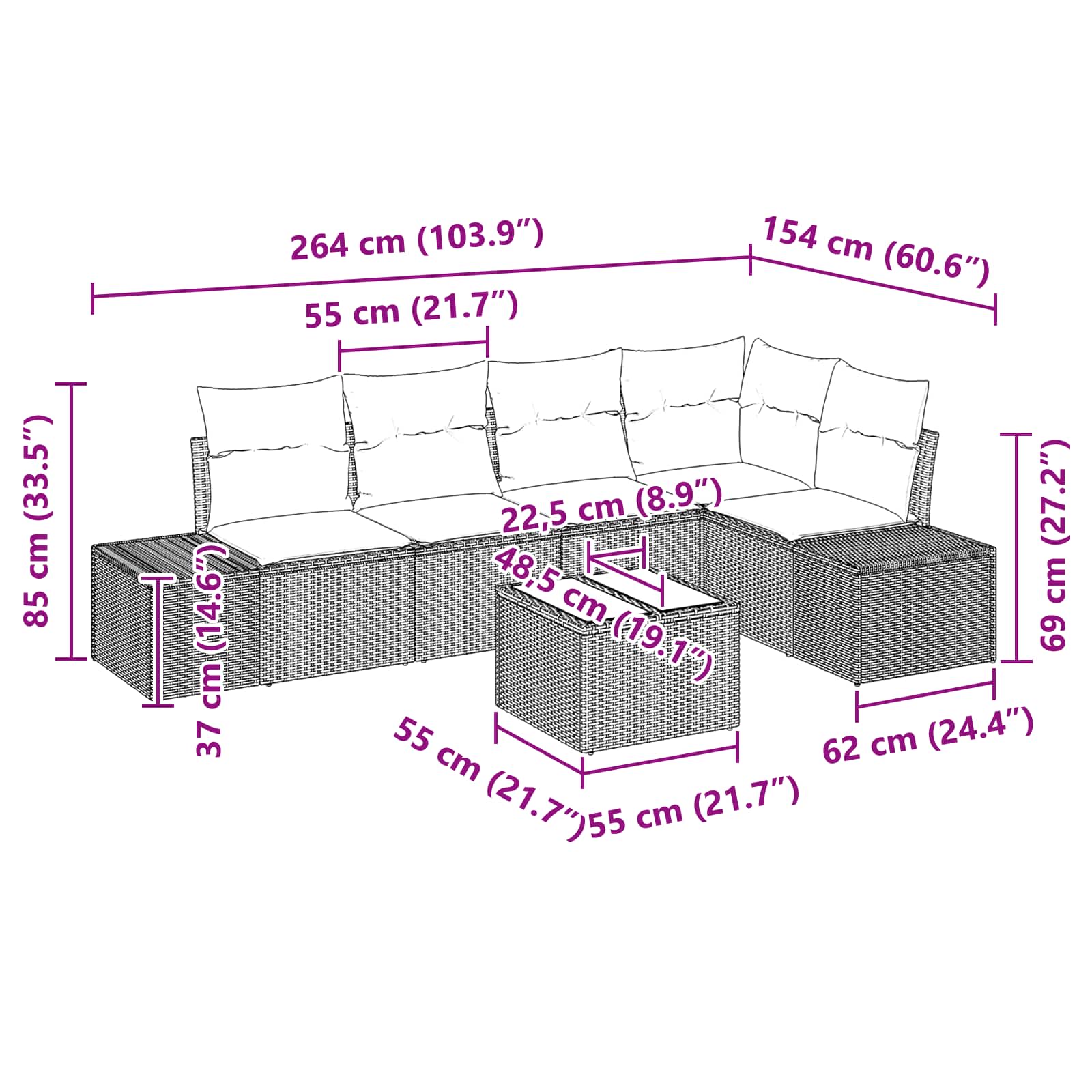 Tuin Sofa Set met kussen 6 pcs Bruin poly rattan is nu te koop bij PeponiXL, paradijselijk wonen!
