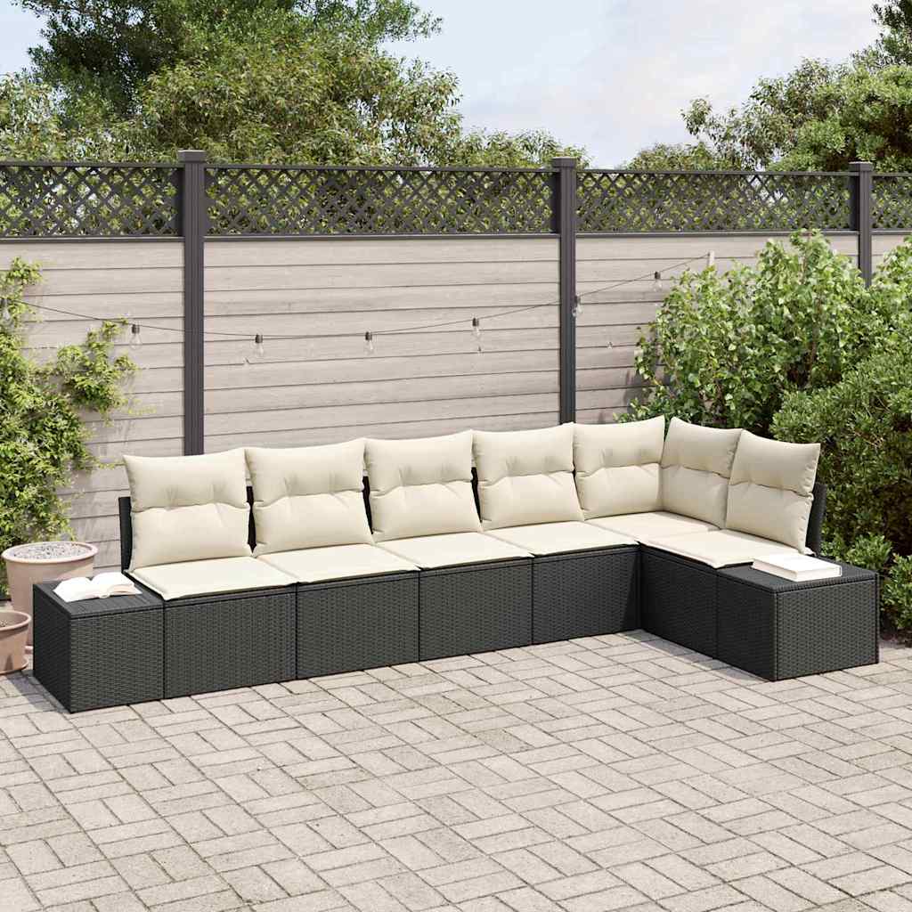Tuin Sofa Set met kussen 6 pcs Zwart en Crème poly rattan is nu te koop bij PeponiXL, paradijselijk wonen!