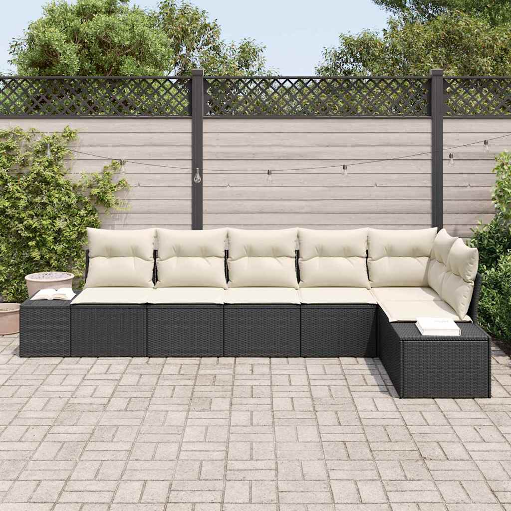 Tuin Sofa Set met kussen 6 pcs Zwart en Crème poly rattan is nu te koop bij PeponiXL, paradijselijk wonen!