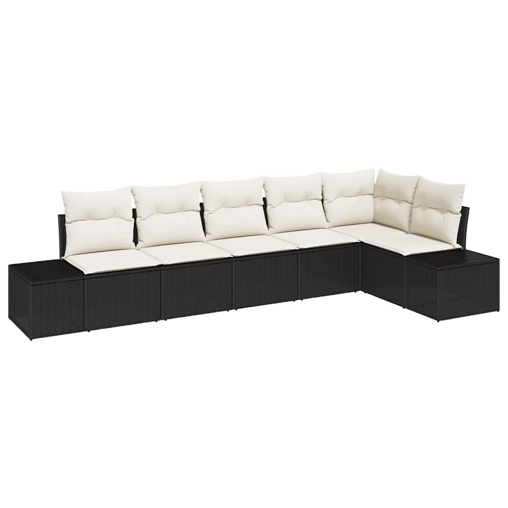 Tuin Sofa Set met kussen 6 pcs Zwart en Crème poly rattan is nu te koop bij PeponiXL, paradijselijk wonen!
