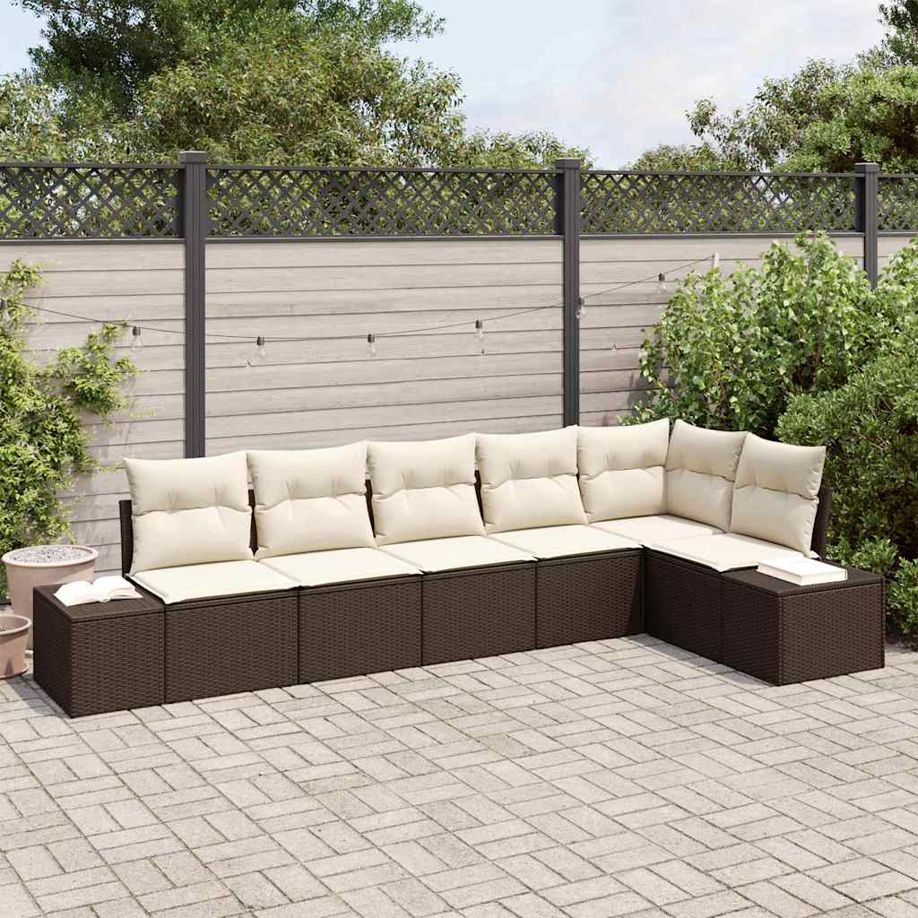 Tuin Sofa Set met kussen 6 pcs Bruin en Crème poly rattan is nu te koop bij PeponiXL, paradijselijk wonen!