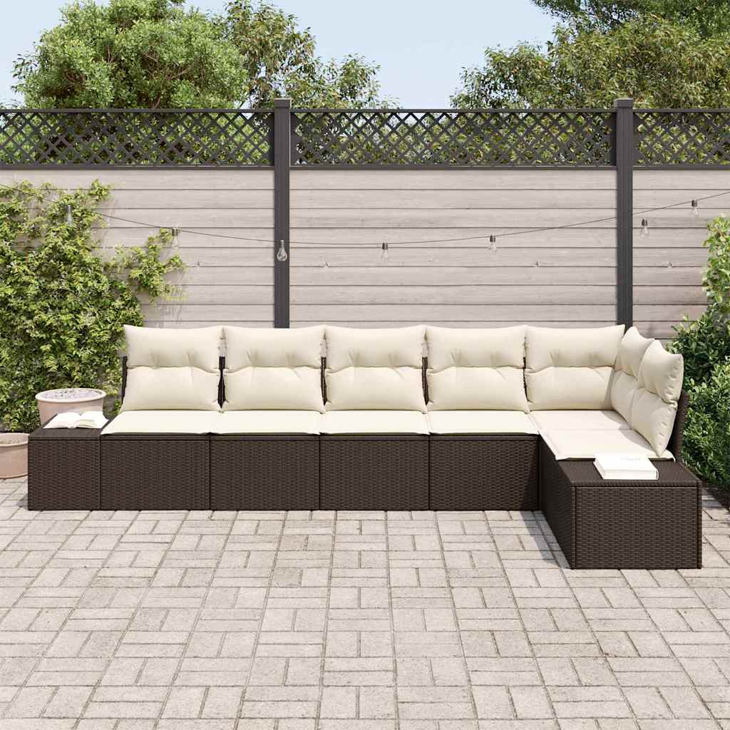 Tuin Sofa Set met kussen 6 pcs Bruin en Crème poly rattan is nu te koop bij PeponiXL, paradijselijk wonen!