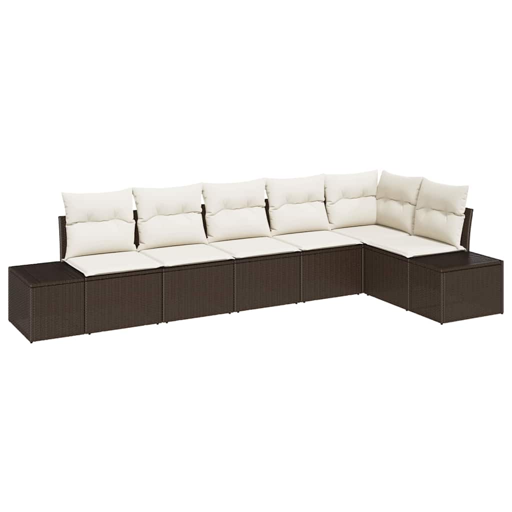 Tuin Sofa Set met kussen 6 pcs Bruin en Crème poly rattan is nu te koop bij PeponiXL, paradijselijk wonen!